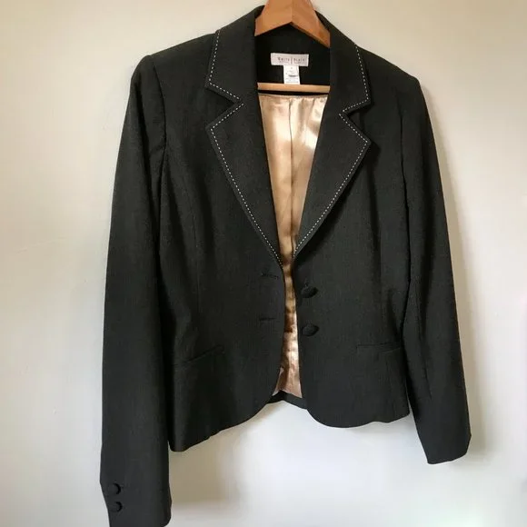 WHBM Grey Blazer Suit Jacket White Stitching, Size 8 - Picture 4 of 16
